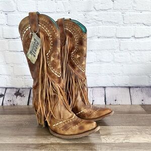 New Corral Brown Fringe Snip Toe Boots Size 8M